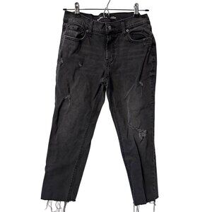Old Navy Petite 0 Low-Rise Boyfriend Distressed Black Denim Jeans With Frayed He